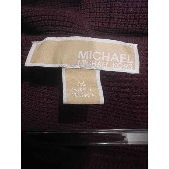 Michael Kors Women’s Sweater Size M Burgundy Ribbed Knit Tunic High-Low Hem - Picture 4 of 4